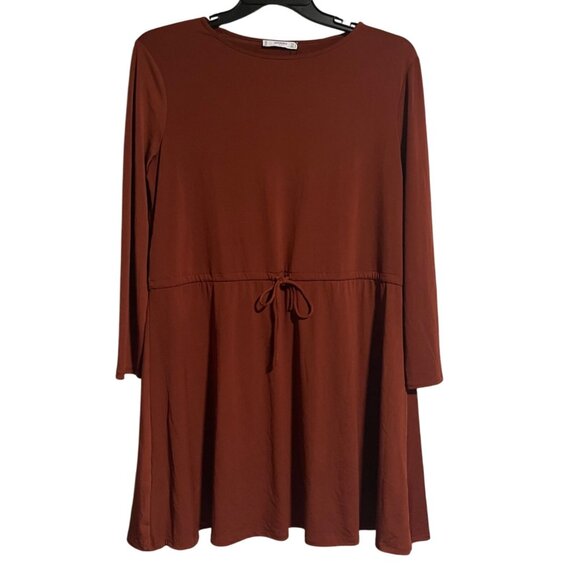 Mango Suit Womens Rust Brown Long-Sleeve Dress With Waist Tie Detail Size 8 - Picture 1 of 7